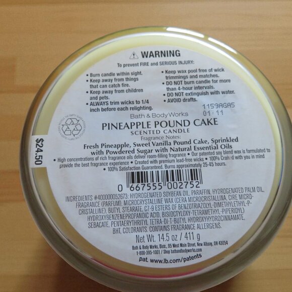 Bath & Body Works Three-Wick Candle - PINEAPPLE POUND CAKE - NWT - Picture 2 of 3